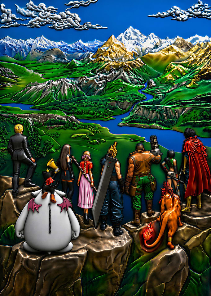 Final Fantasy VII Characters in a Mountain Landscape