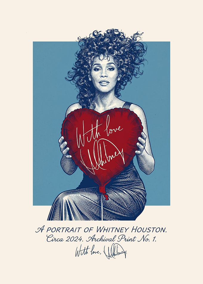 Whitney Houston Portrait with Heart Balloon