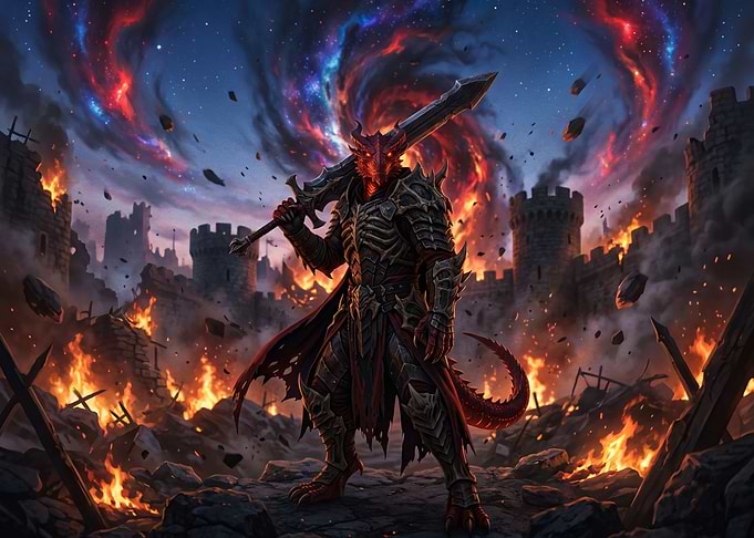 Dragon Warrior in Burning Castle