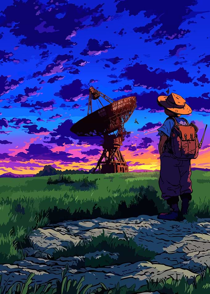 Child with Backpack at Sunset