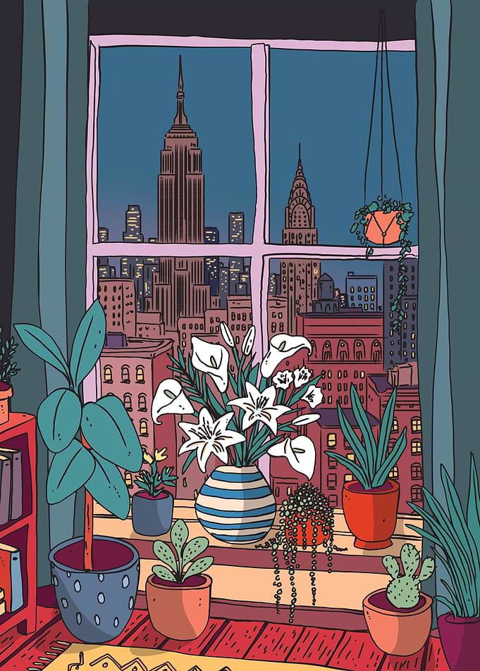 New York City Skyline View from Apartment