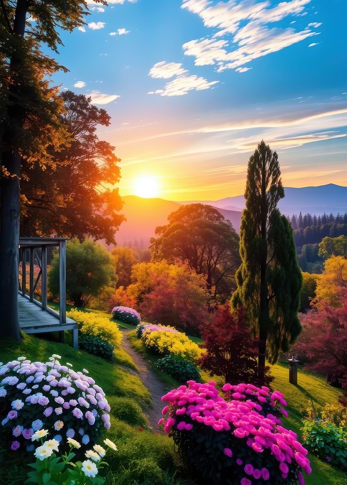 Vibrant Garden at Sunset