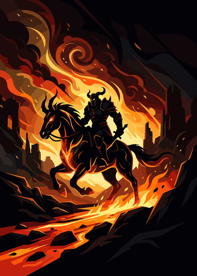 Dark Knight on Demonic Horse in Hell