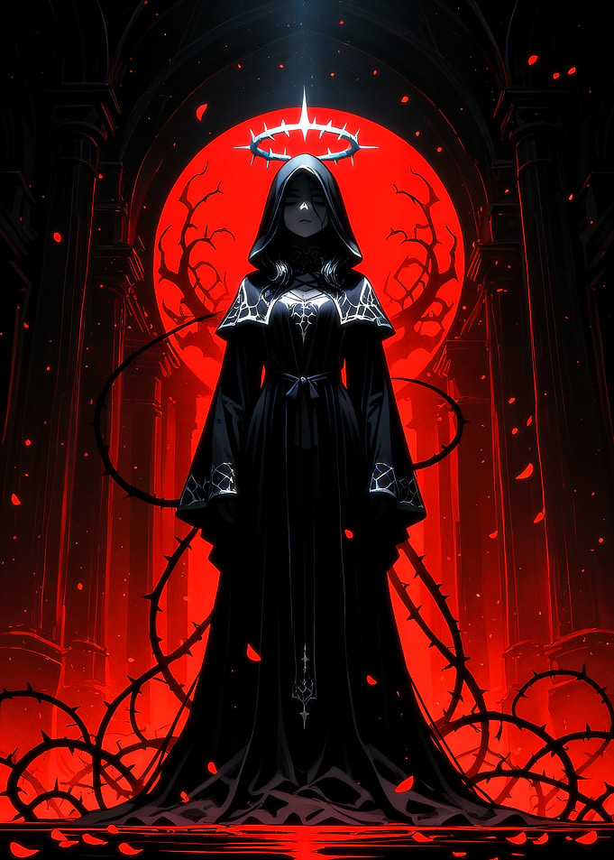 Dark hooded figure with halo