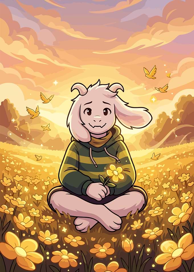 Asriel Dreemurr in a field of flowers