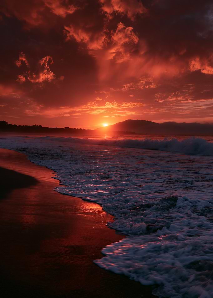 Dramatic Sunset Over Ocean Waves