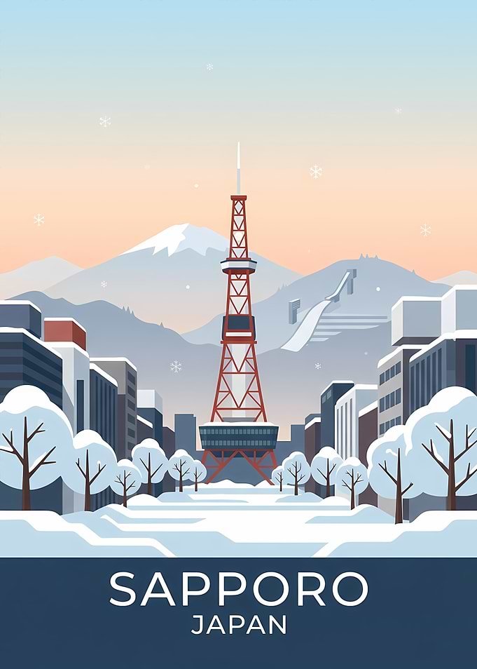 Sapporo Winter Cityscape with Tower