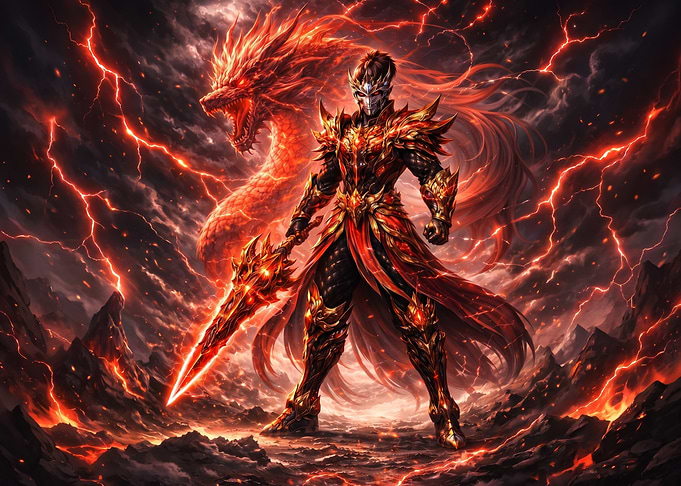 Fiery Warrior and Dragon