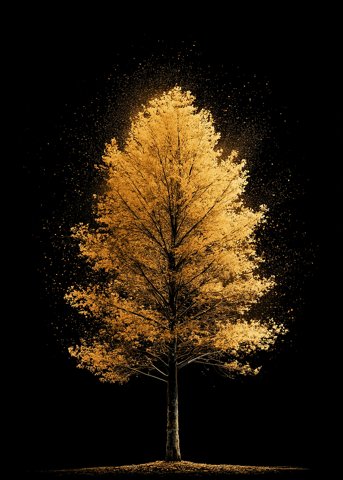 Golden Tree with Exploding Leaves