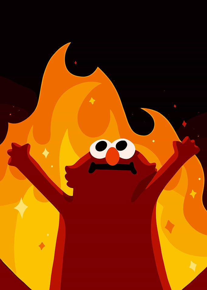 Elmo in a Fiery Scene