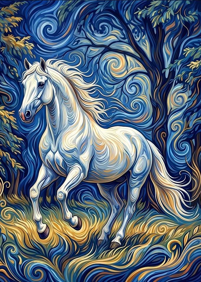 White Horse in Van Gogh Style