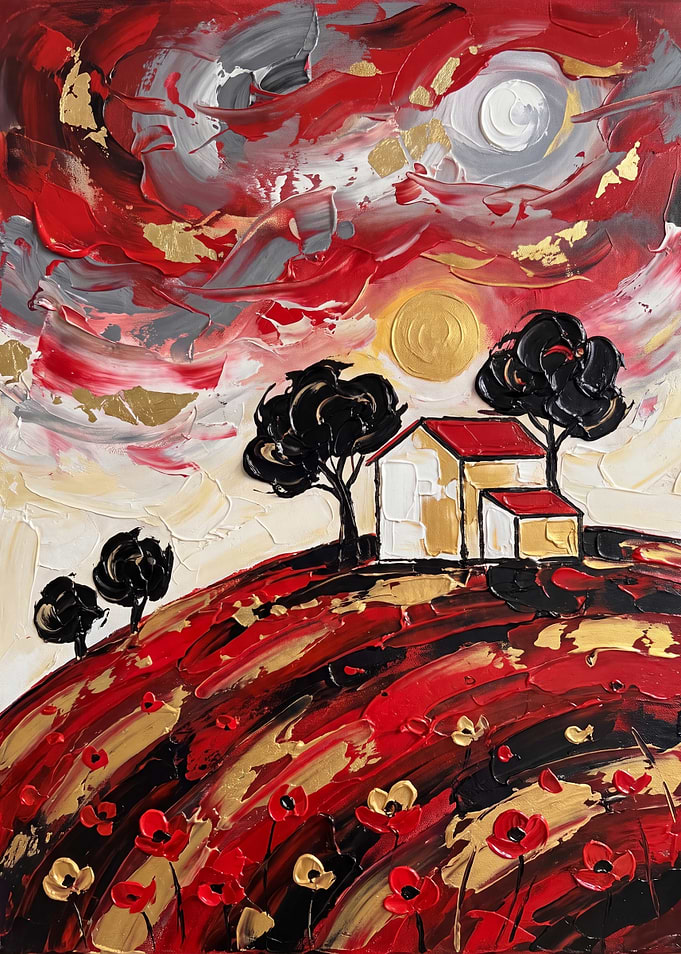 Impressionistic Landscape with House and Poppies