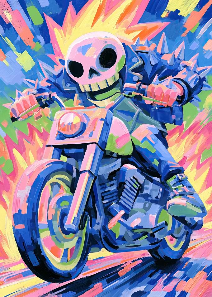 Skull Rider - Pop Art Neon Skeleton Biker