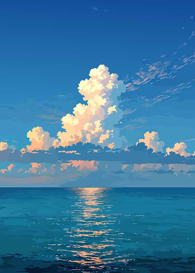 Serene Ocean Sunset with Dramatic Clouds
