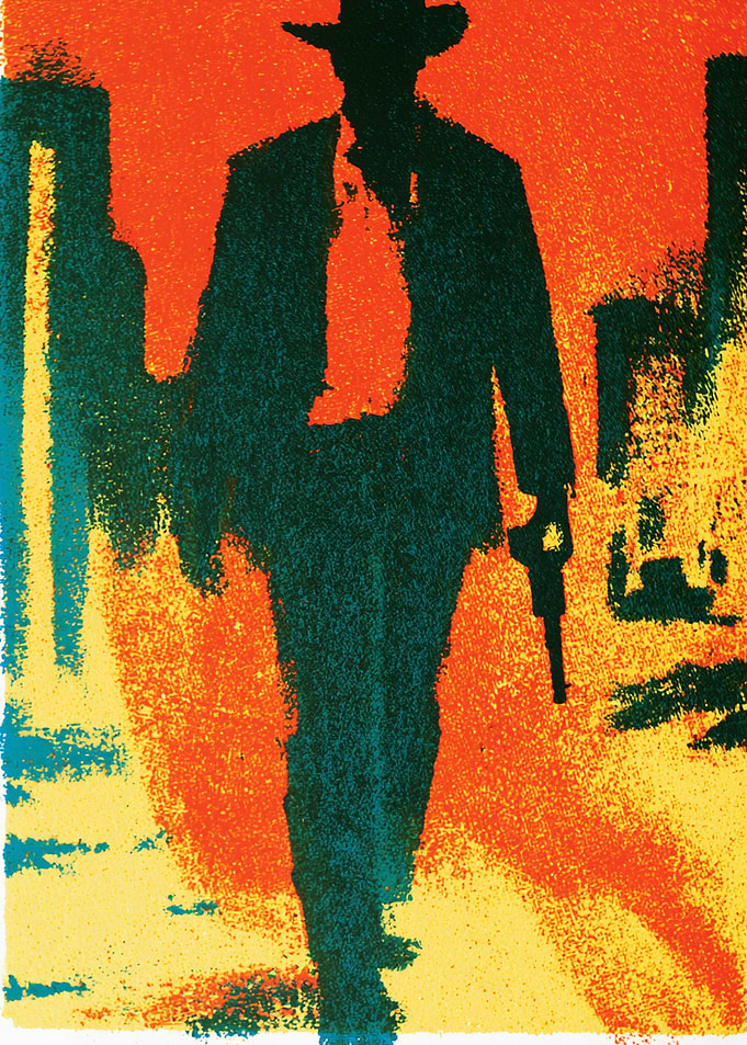 Silhouette of a man with a gun