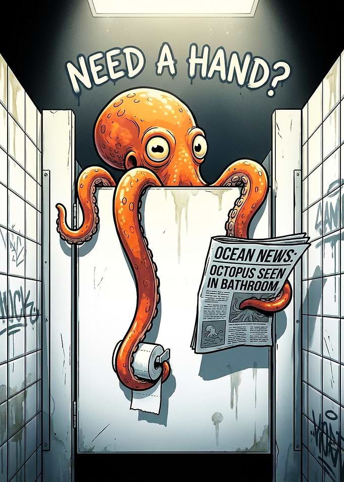 Octopus in a Bathroom Stall Funny Toilet Paper humor
