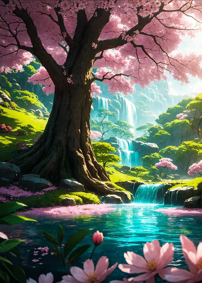 Sakura Cherry Blossom Waterfall Japan