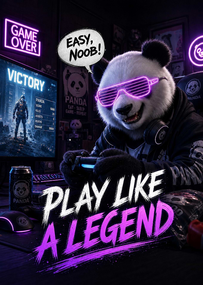 Gamer Panda with Victory Screen