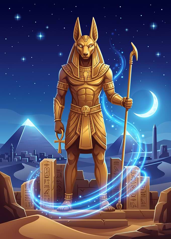 Golden Anubis Statue in Egyptian Desert