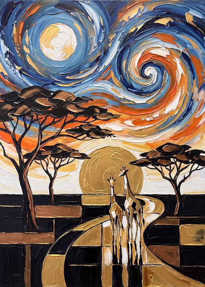 African Safari Sunset with Giraffes
