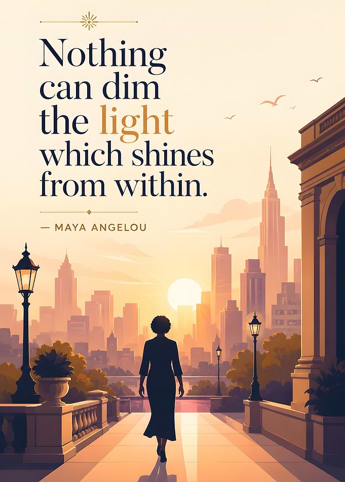 Maya Angelou quote with cityscape