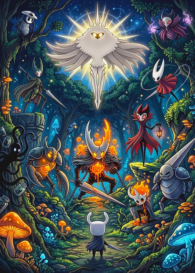 Hollow Knight Characters in Enchanted Forest