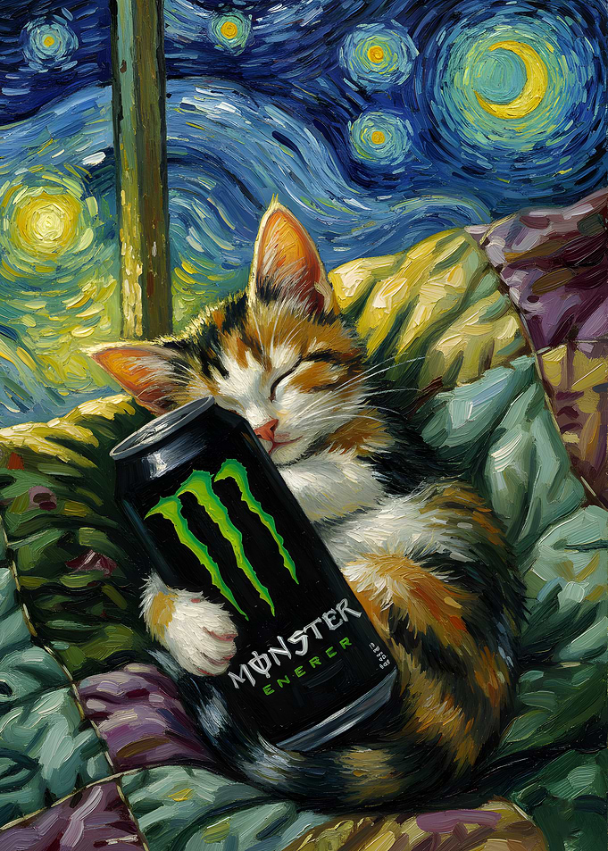 Kitten Sleeping with Monster Energy Can