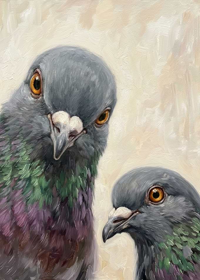 Curious Pigeons Oil Painting Portrait