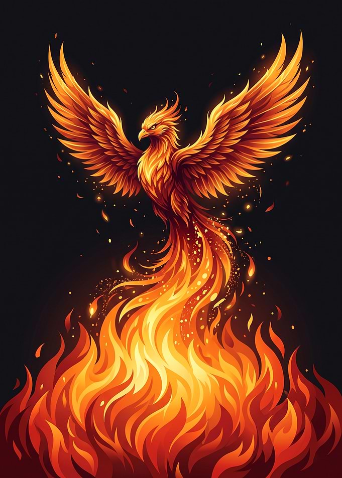 Phoenix Rising from Flames