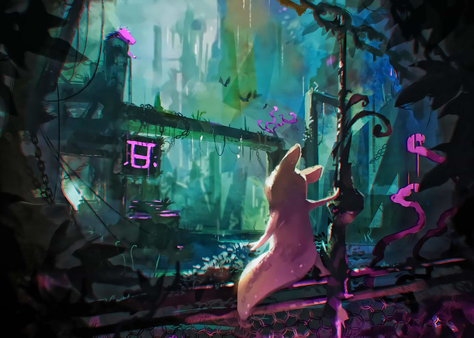 Rain World Slugcat Overlooking Industrial Ruins