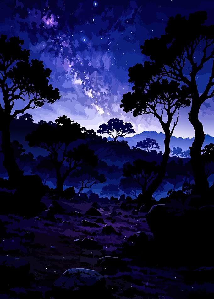 Night Sky Over Forest Landscape