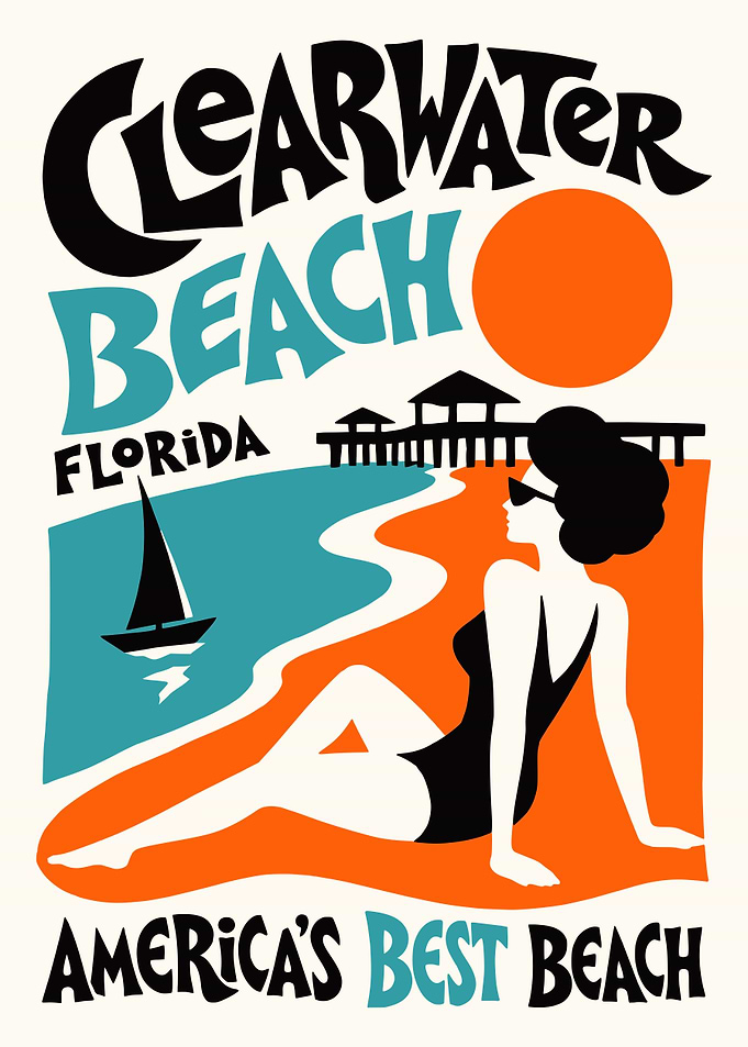 Clearwater Beach Florida Retro Poster