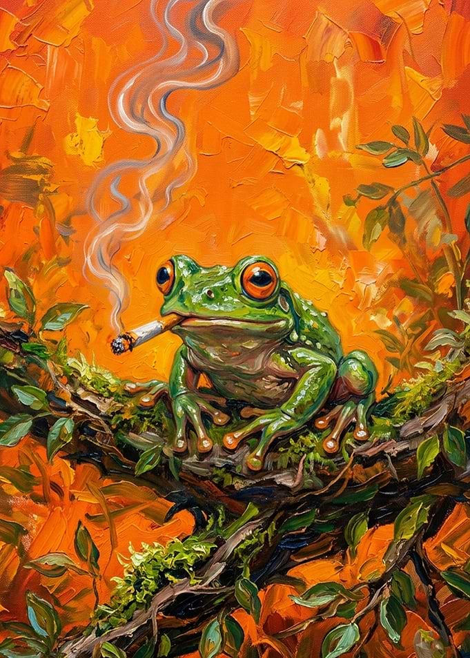 Frog Smoking on a Branch