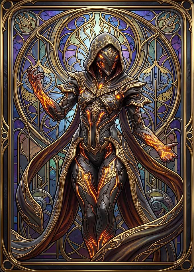 Wisp Mysterious Hooded Figure with Fiery Accents