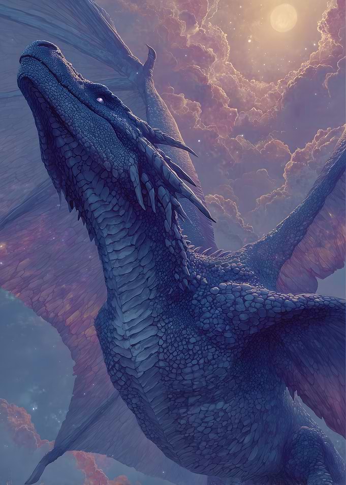 Majestic Blue Dragon in the Night Sky