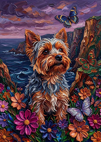 Yorkshire Terrier in a Field of Flowers