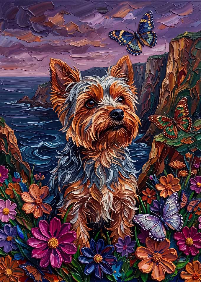 Yorkshire Terrier in a Field of Flowers