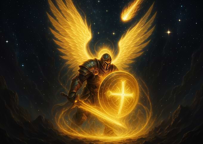 Golden Angel Warrior in Space