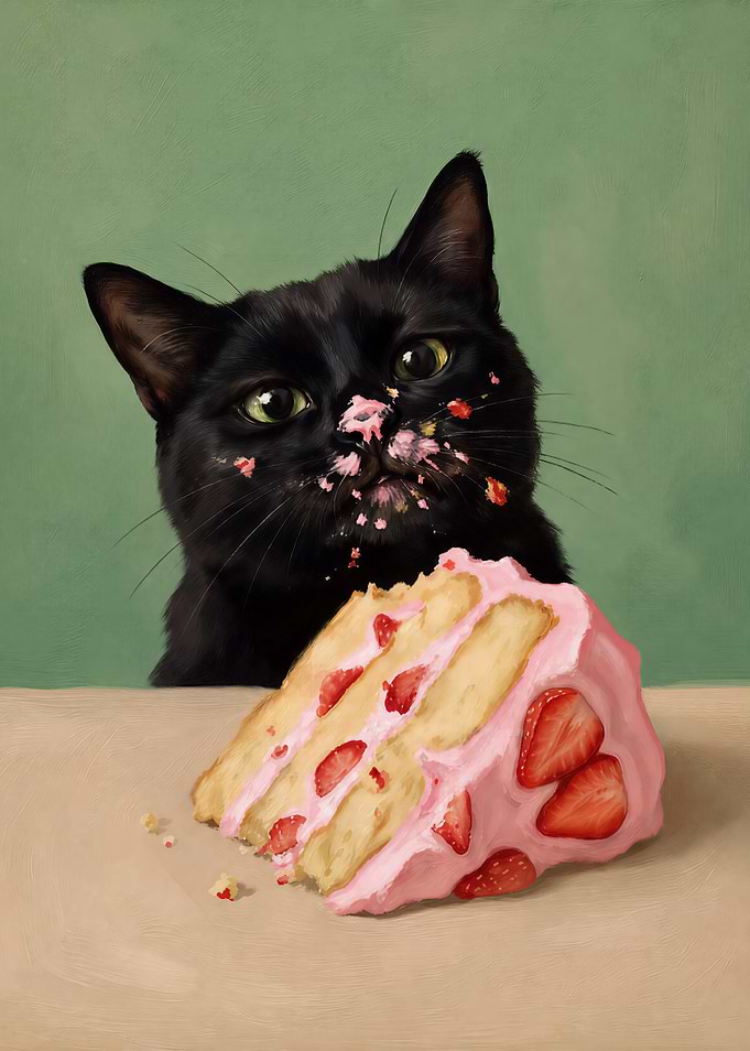 Guilty Cat Eating Cake