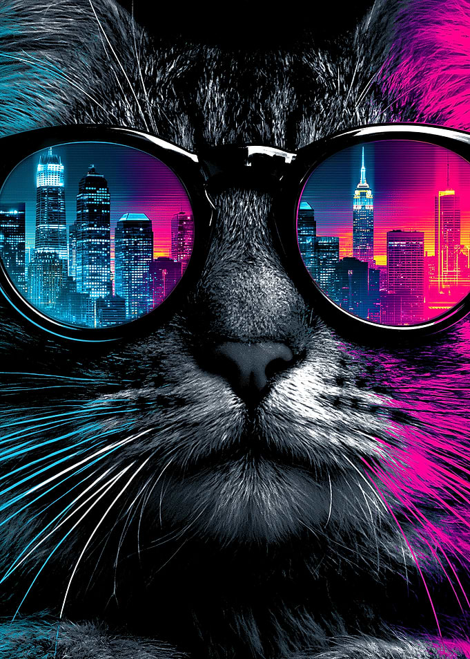Cat Wearing Sunglasses with City Reflection