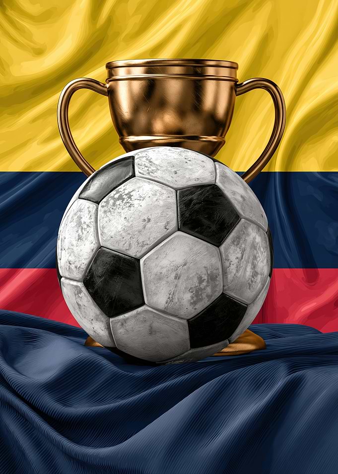 Colombian Soccer Trophy and Flag