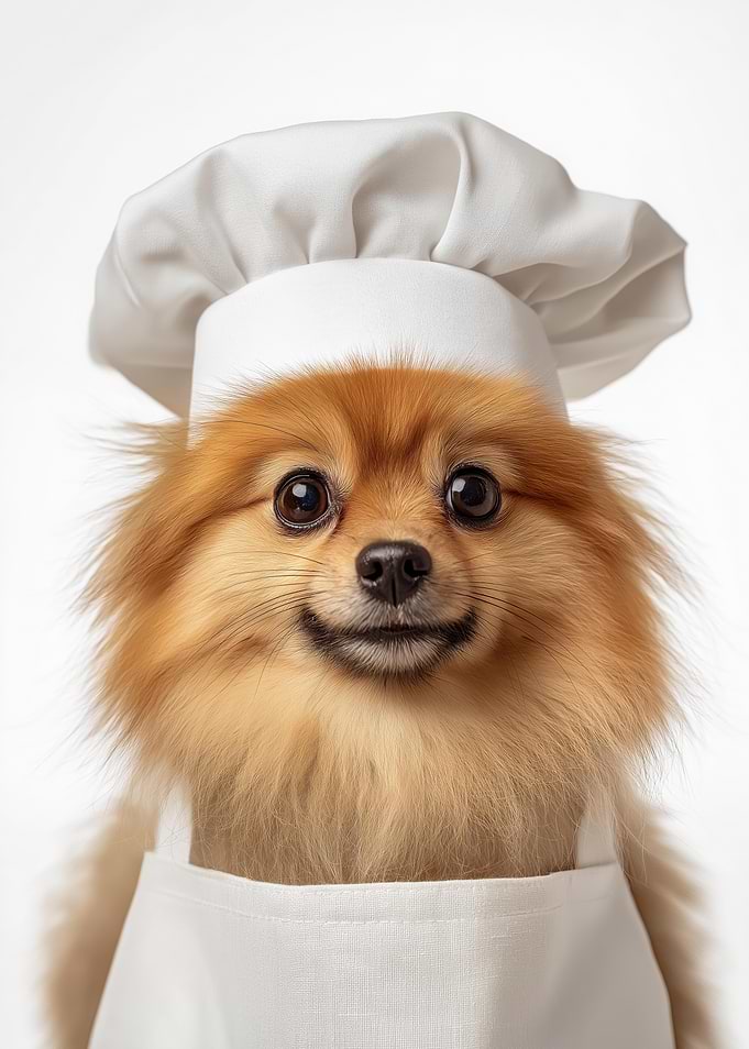 Cute Pomeranian Dog Wearing Chef Hat