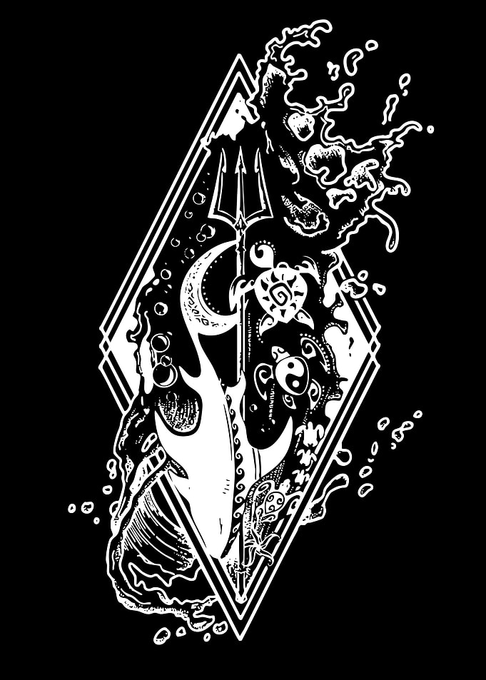 Mythical Ocean Trident and Sea Creatures