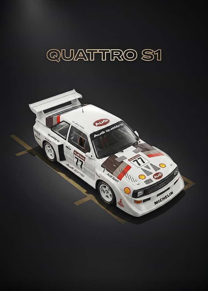 sleek race Audi Sport Quattro S1 Rally Car art poster