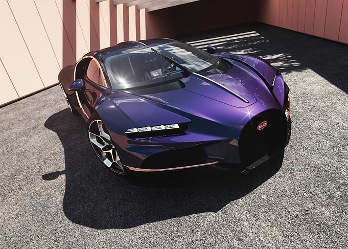 Sleek Purple Bugatti Chiron in Modern Setting