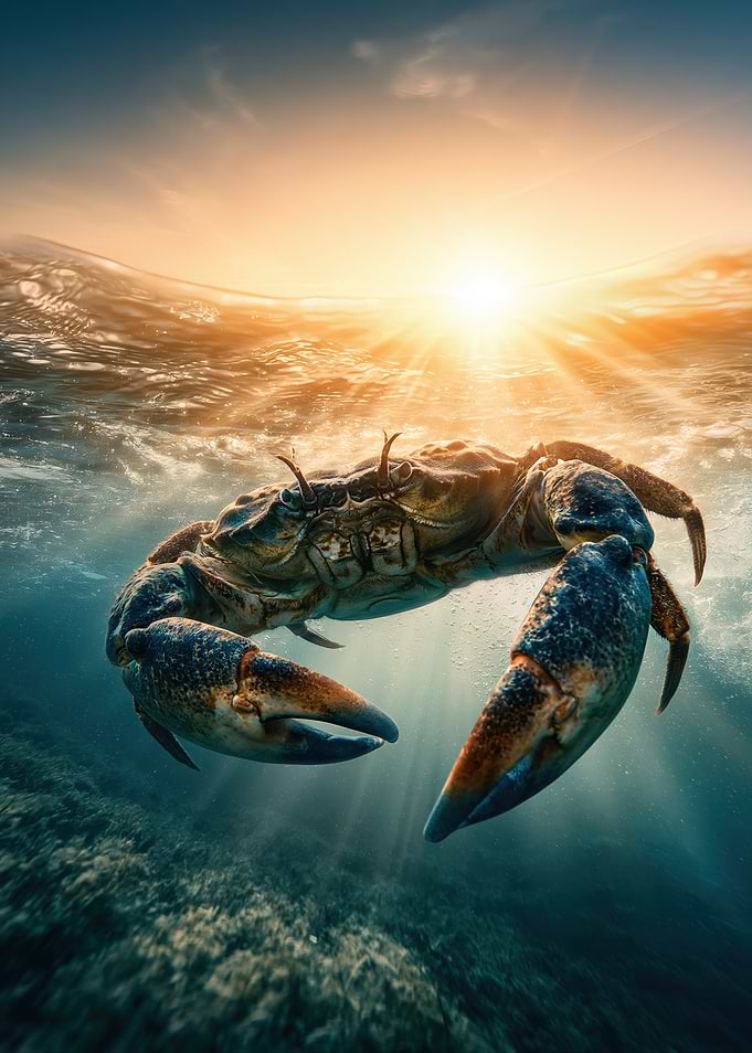 Majestic Crab Swimming at Sunset