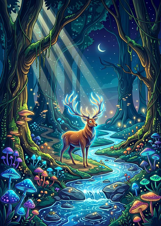 Enchanted Forest Deer by a Stream