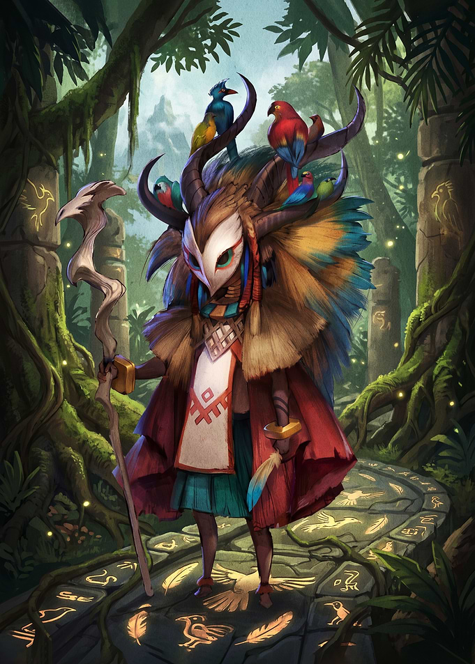 Mystical Jungle Shaman with Birds