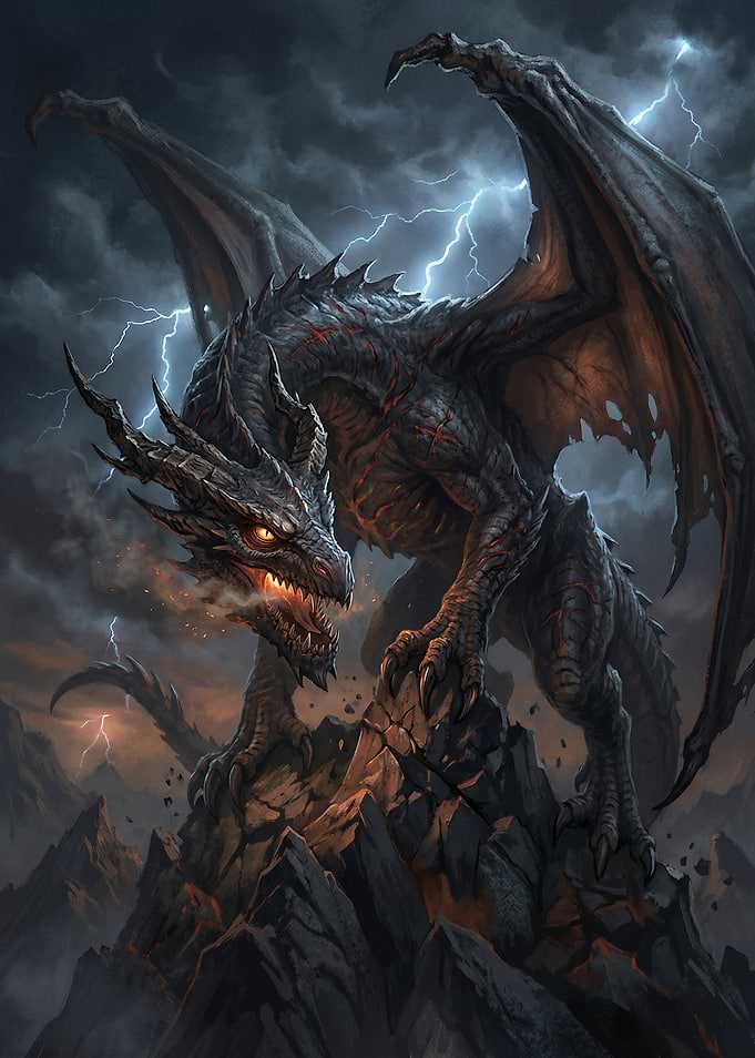 Dark Dragon in Lightning Storm