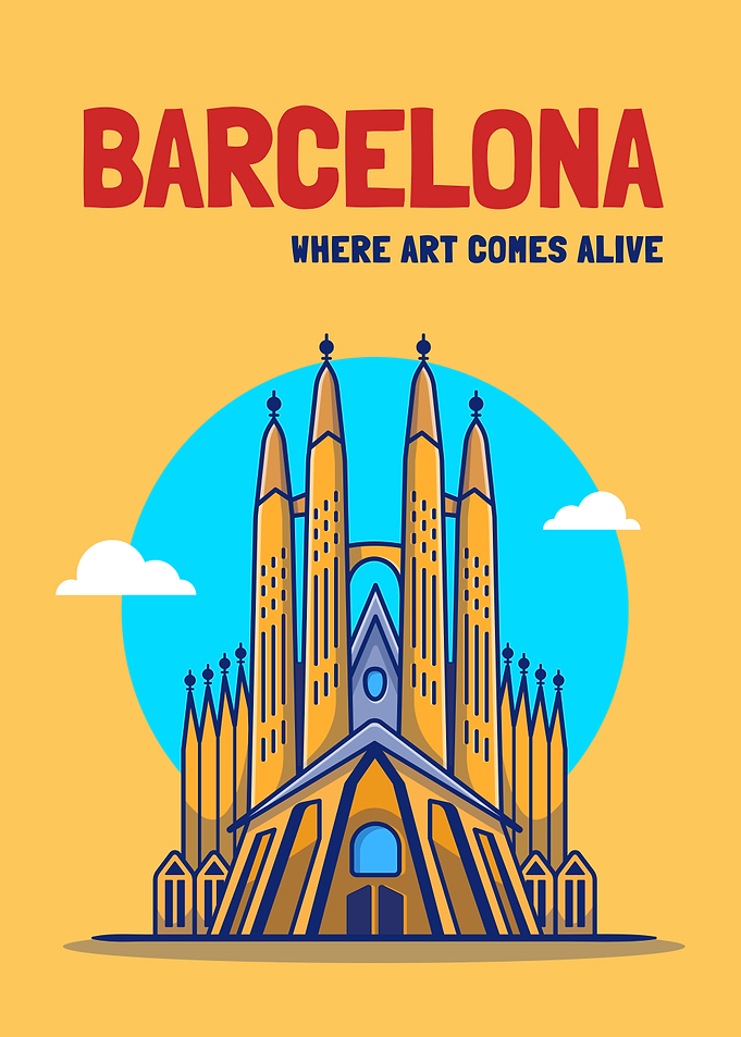 Barcelona Travel Poster with Sagrada Familia
